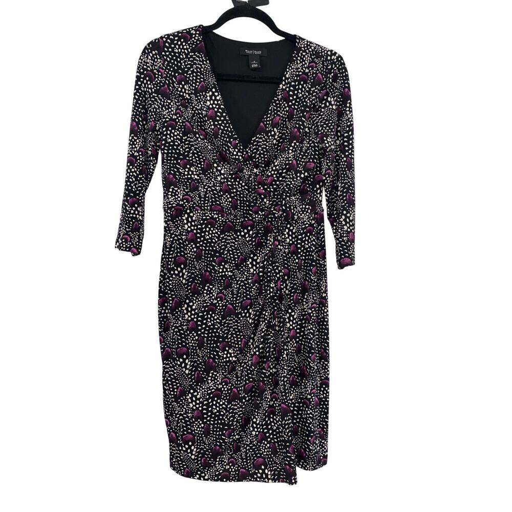 White House Black Market Dress Womens 6 Black Purple 3/4 Sleeve Stretch